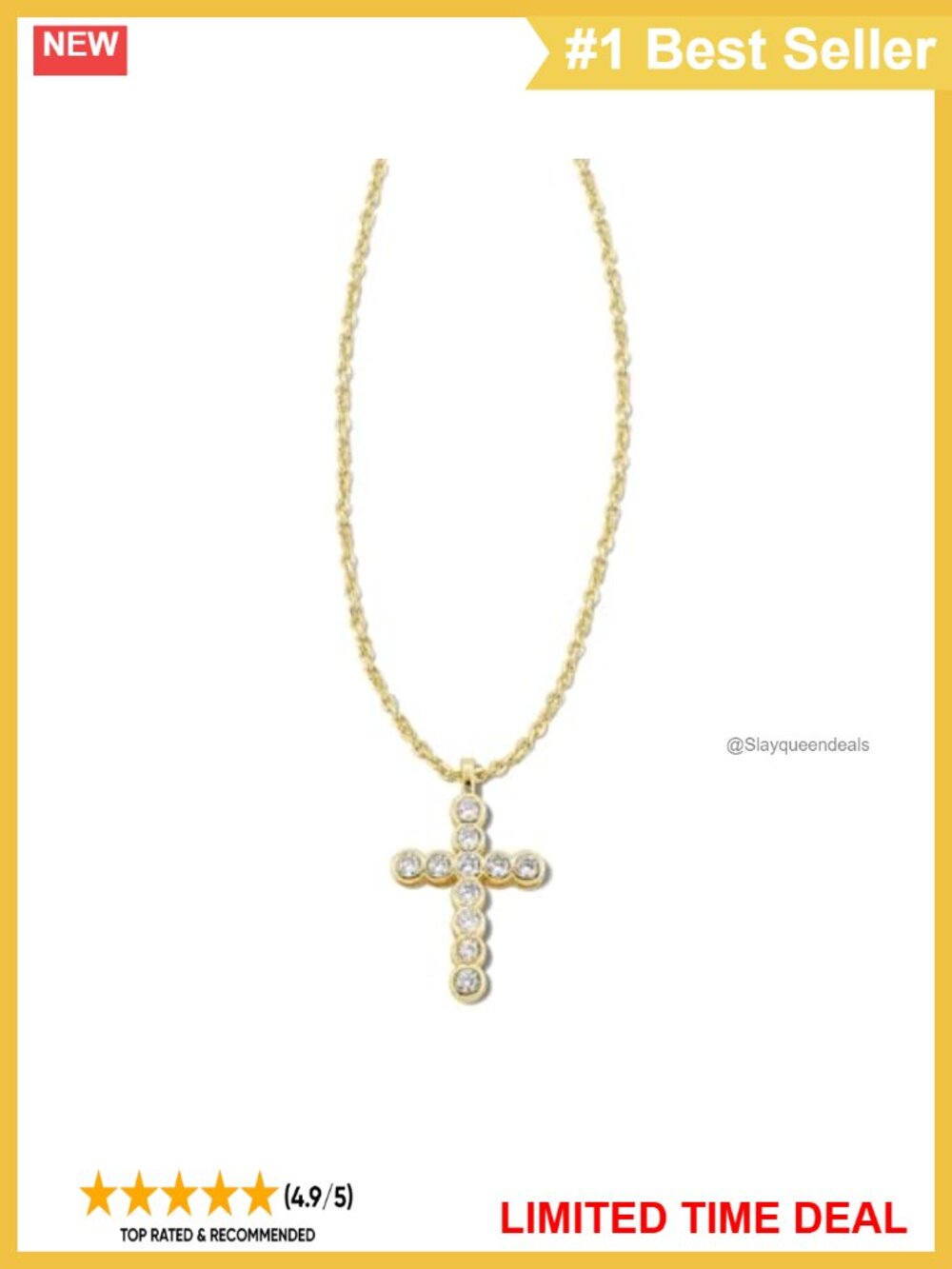 14K Gold-Plated Brass Cross Pendant Necklace with Crystal